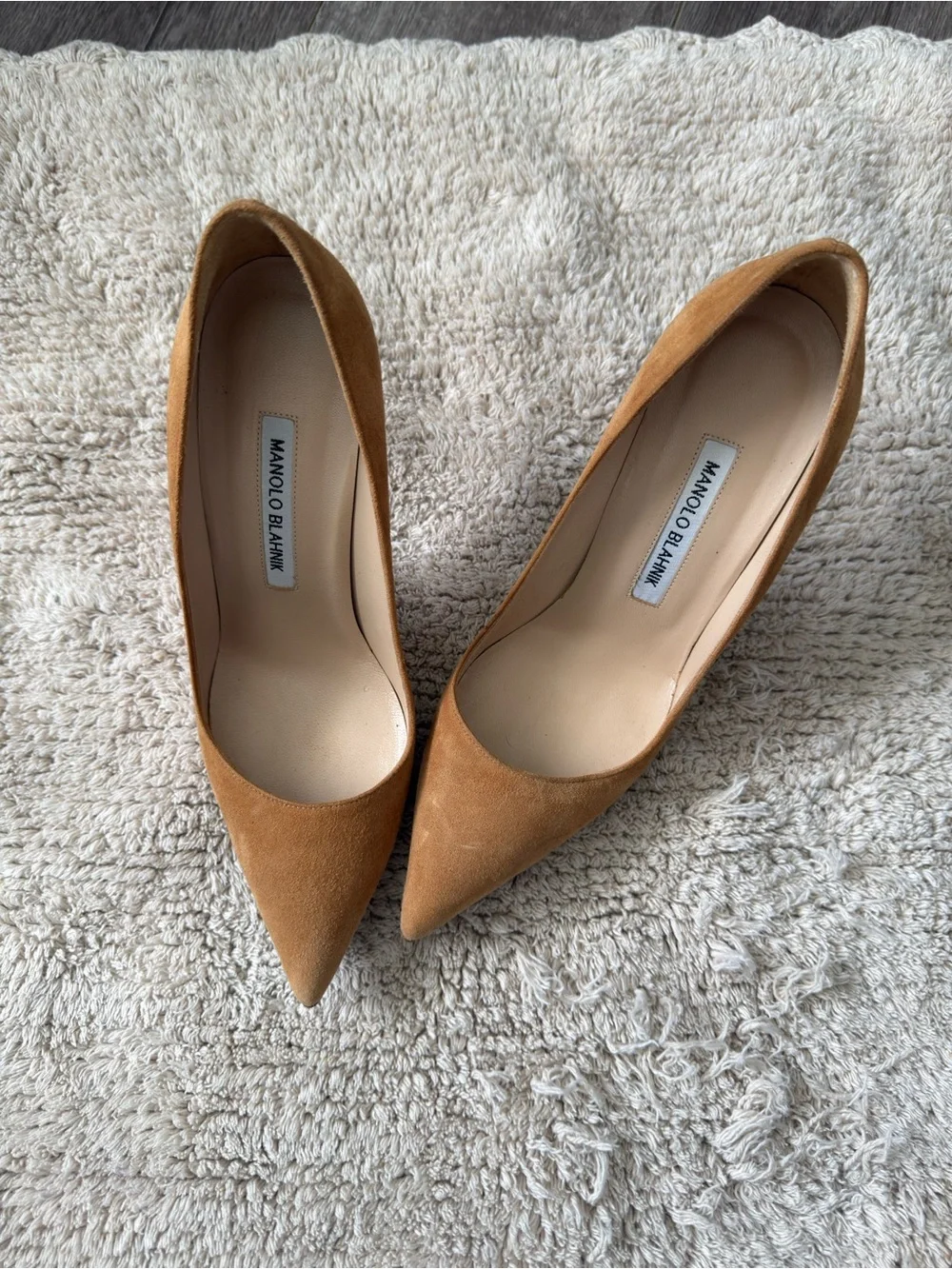 Manolo Blahnik Camel Suede Pointed-Toe Stiletto Pumps